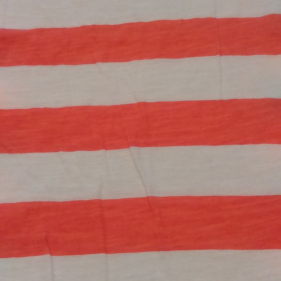 Orange And White 3/4 Sleeve Scoop Neck Striped Tee - Picture 3 of 5